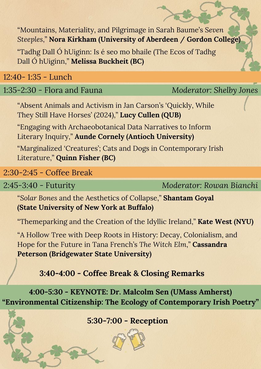 The program for #Comhfhios 2025 is out! 

Join us this Saturday, February 8, in Connolly House for a great showing of graduate student research on environmentalism in Irish Studies!