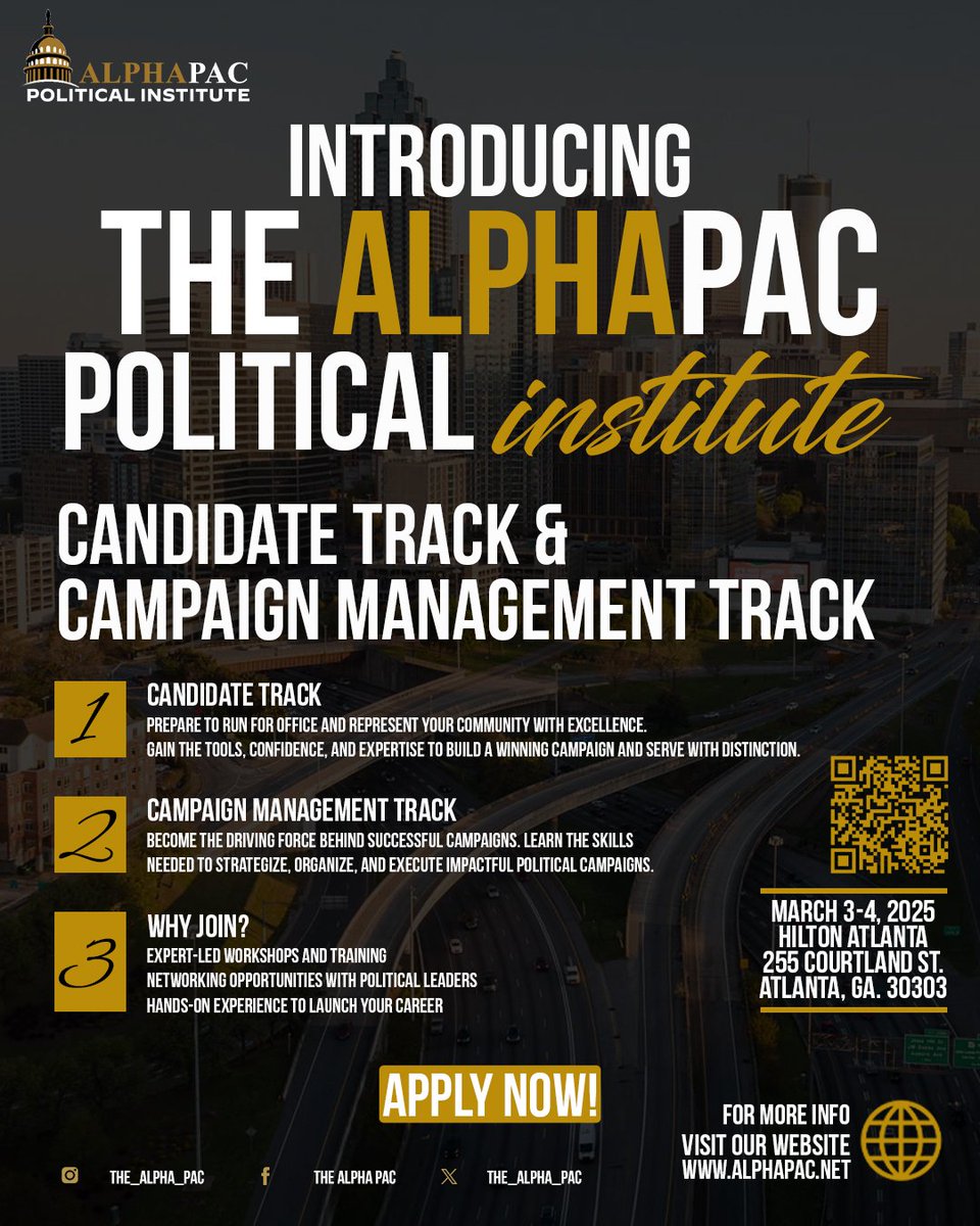 TheAlphaPAC1's tweet photo. Joint us in Atlanta March 3-4 for the inaugural Alpha PAC Political Institute. If you are thinking of being a candidate or managing a campaign, we welcome you to apply. #AlphaPACPoliticalInstitute #AlphaPAC https://t.co/0hLPTGMBPj