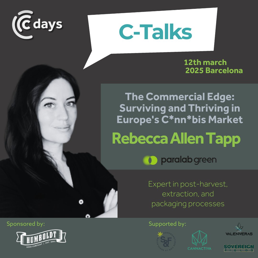 🌟 We’re thrilled to announce Rebecca Allen Tapp as a speaker at CDays Barcelona 2025! 🌟

Rebecca will deliver an essential talk titled:
“The Commercial Edge: Surviving and Thriving in Europe’s Cannabis Market.”