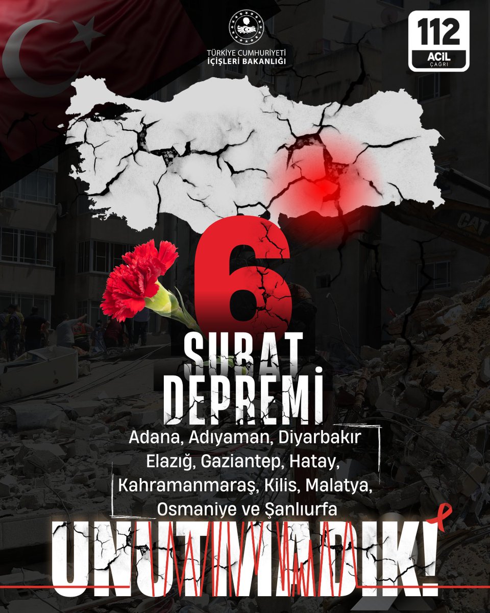 112 Acil Çağrı Merkezleri (@112teknumara) on Twitter photo 6 Şubat Depremi:
6 Şubat 2023’de yaşanan Asrın Felaketinde hayatını kaybeden vatandaşlarımızı rahmetle anıyor, ailelerine ve milletimize başsağlığı diliyoruz.
<a href="/TC_icisleri/">T.C. İçişleri Bakanlığı</a>
<a href="/illeridaresi/">İller İdaresi Genel Müdürlüğü</a> 6 Şubat Depremi:
6 Şubat 2023’de yaşanan Asrın Felaketinde hayatını kaybeden vatandaşlarımızı rahmetle anıyor, ailelerine ve milletimize başsağlığı diliyoruz.
<a href="/TC_icisleri/">T.C. İçişleri Bakanlığı</a>
<a href="/illeridaresi/">İller İdaresi Genel Müdürlüğü</a>