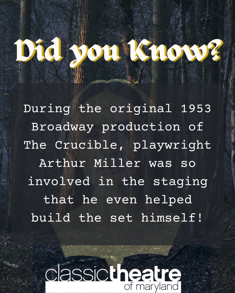 Step into the world of Salem when The Crucible takes the stage Feb 27 – March 16. Secure your tickets now! 🎟️🔥 
🌐 classictheatremaryland.org
☎️ (410) 415-3513

#TheCrucible #CTM #DidYouKnow #Annapolis #AnnapolisEvents #TheaterInAnnapolis #LiveTheater #SalemHistory #LocalArts