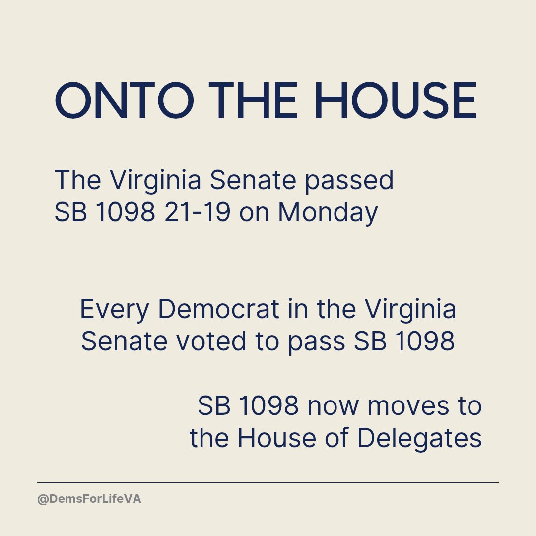 ‼️ LEGISLATION ALERT ‼️

On Monday, the Virginia Senate voted 21-19 to pass SB1098. This legislation would give immunity to abortionists who violate the laws in other states. Contact your delegate and urge them to vote NO on SB1098.