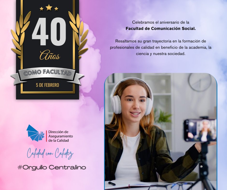 ¡Celebramos 40 años de innovación, conocimiento y pasión!
Nuestra Facultad de Comunicación Social sigue construyendo una brillante trayectoria en la formación de los mejores profesionales del país.
¡40 años haciendo historia!
#CalidadConCalidez #UCentral #FACSO #40años