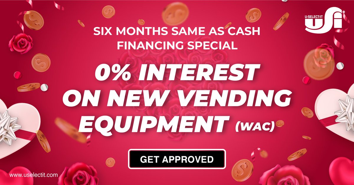 uselectit's tweet image. Pay zero interest on new vending equipment with our Six Months Same As Cash financing special. Just pay off your new vending machine within six months of the booking date and pay no interest (WAC)! Apply today!
heyor.ca/SGIvAk 
#VendingEquipment #VendingMachineDeal