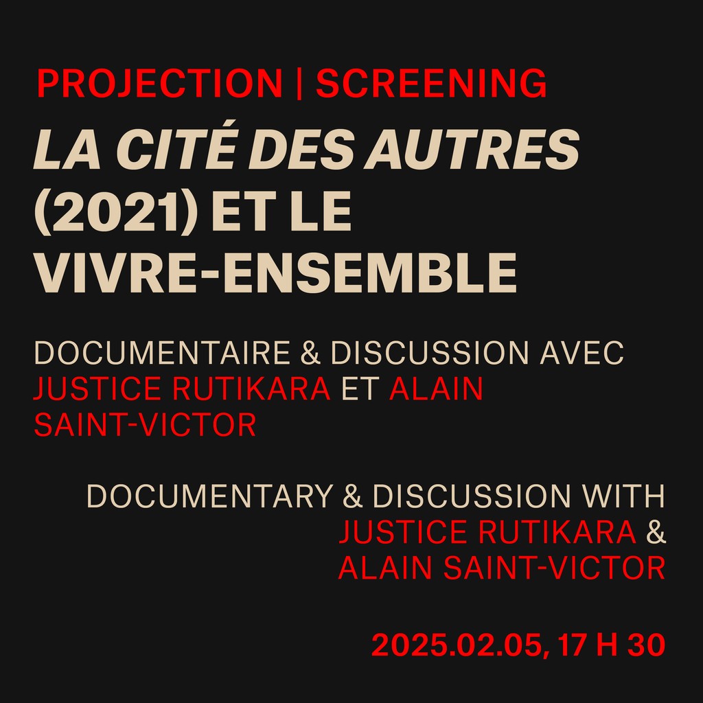 AUJOURD'HUI | TODAY

Mercredi 5 février, 17 h 30
En français
Gratuit, à la Galerie

--

Wednesday, February 5, 5:30 PM
In French
Free, at the Gallery

Présenté en collaboration avec / Presented in collaboration with Office of Community Engagement Concordia