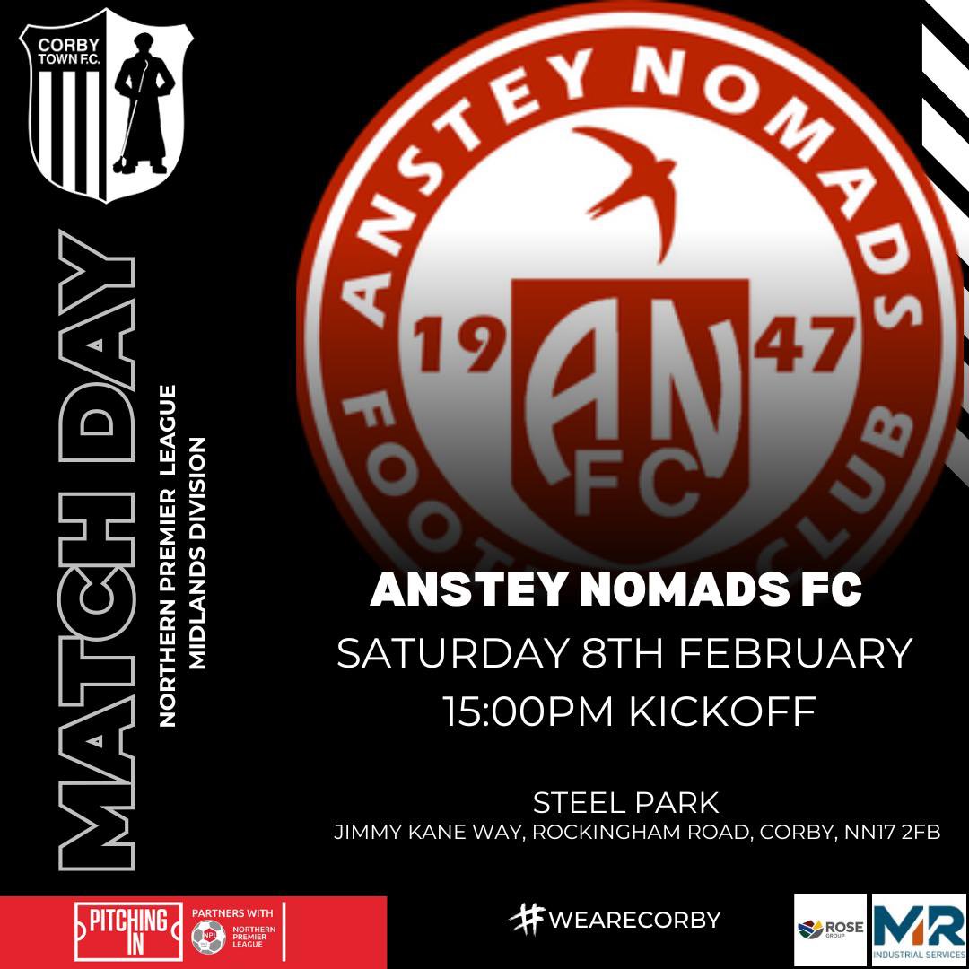 corbytownfc's tweet image. 𝐍𝐞𝐱𝐭 𝐔𝐩….

We are back at Steel Park Saturday!! 

🆚 - @TheNomadsFc 
📆 - Saturday 8th February 2025
🕒- 15:00pm
🏟 - Steel Park, Jimmy Kane Way, Rockingham Road, Corby, NN17 2FB
🎟️ - Adults £12 | Concessions £7 | Under 16 £2 

#wearecorby | #supportlocalfootball |