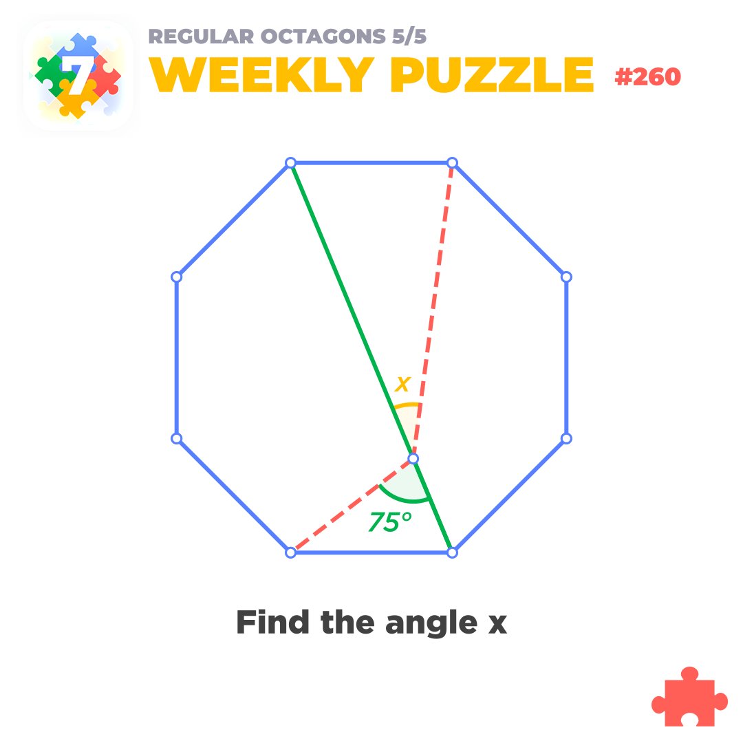 euclidea_app's tweet image. #euclidea_puzzle_260 #euclidea 

🎓 On a diagonal of a regular octagon, a point is chosen such that an adjacent side is seen at angle of 75°. Find the angle x at which the opposite side is seen from this point.

#math #geometry
