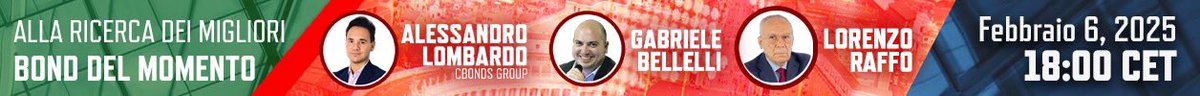 Giovedì 6 febbraio alle ore 18
“Alla ricerca dei migliori bond del momento” insieme a Lorenzo Raffo e Alessandro Lombardo di Cbonds
Iscrizione gratuita: us06web.zoom.us/webinar/regist…

#obbligazioni
#investire
#finanzapersonale
#btp
#educazionefinanziaria
#borsaitaliana
#cbonds