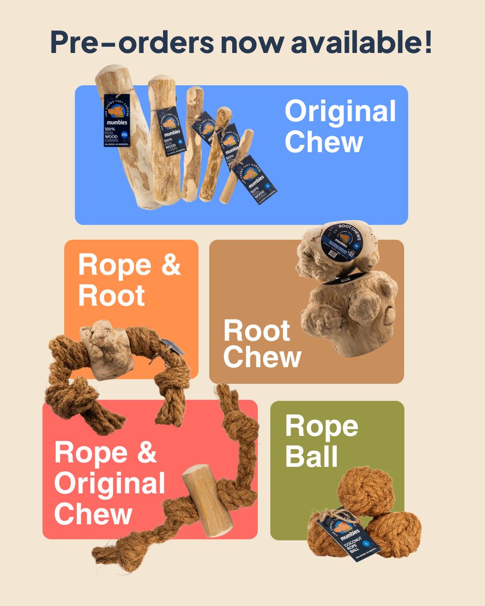 Chewing is a natural behavior for dogs that helps keep their teeth clean and their minds engaged. Mumbies chews offer a safe and satisfying outlet for this instinct.

Pre-orders now available at Mumbies.com 🐾