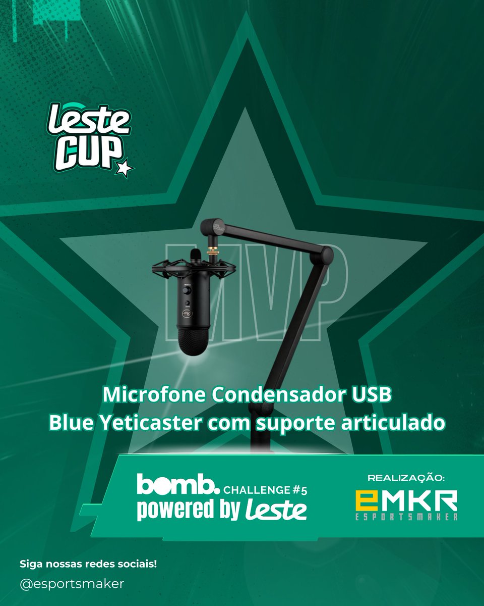 Esportsmaker's tweet photo. 💣Já pensou jogar a #LesteCup | #BombChallenge 5 Powered by @lestetelecom e ainda sair como #MVP do camp?

Quem ganhar vai levar um microfone condensador USB da linha #BlueYeticaster com suporte articulado! 👀

🔥 Inscrições abertas até 14/02 às 23h59! Corre lá!

#esports #games https://t.co/0atDnknCw6