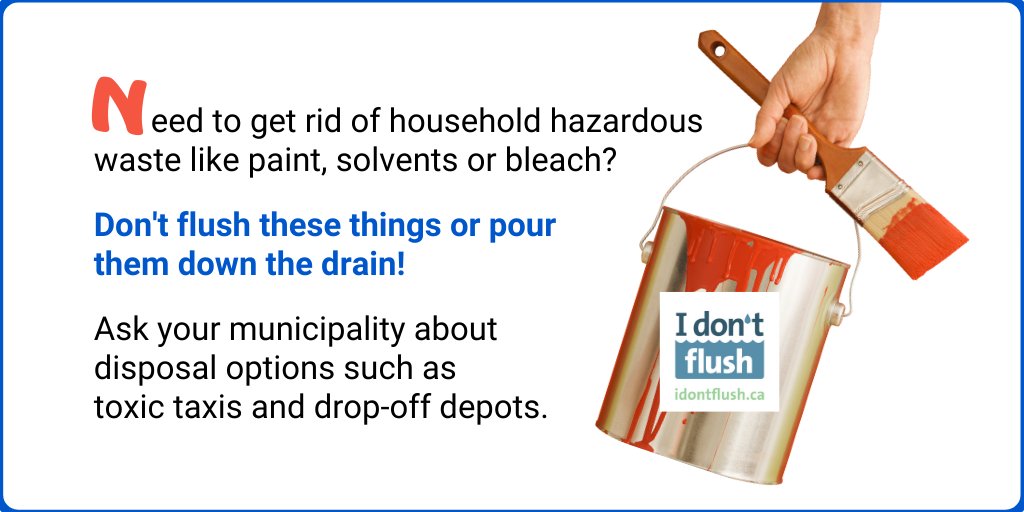 Say #idontflush to household hazardous waste! Check with your municipality about how to dispose of things like paint, solvents and bleach. #water #wastewater #environment
