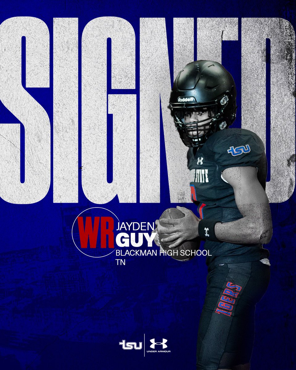 Tennessee State Football Recruiting (@tsufbrecruiting) on Twitter photo An explosive young WR that can take the top off the defense. Let’s welcome <a href="/BlackmanFtball/">Blackman Football</a>’s <a href="/Iamjaydenguy/">Jayden Guy✝️</a> to the #BigBlue family. #IXSTRONG #RoarCity 🐅 An explosive young WR that can take the top off the defense. Let’s welcome <a href="/BlackmanFtball/">Blackman Football</a>’s <a href="/Iamjaydenguy/">Jayden Guy✝️</a> to the #BigBlue family. #IXSTRONG #RoarCity 🐅