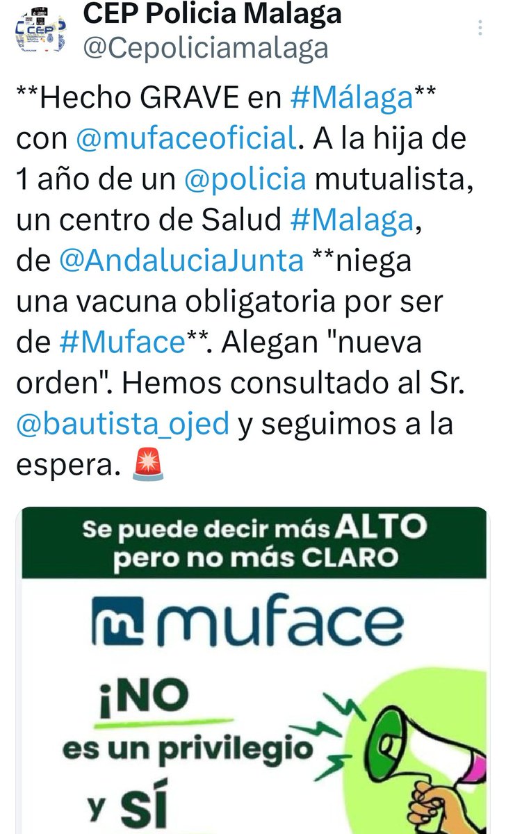 Cepoliciamalaga's tweet photo. Gracias a @ClientesAdeslas #Málaga por atender rápidamente a hijos de 👮🏻👮🏻‍♀️ de @mufaceoficial.Tras las incidencias de @saludand y la negativa de vacunar, anunciada por @cep_cepolicia,esperamos que @DKVSeguros y @AsisaSalud sigan el ejemplo. 🙌
Seguiremos protegiendo a los nuestros https://t.co/pVXMLqqf7n