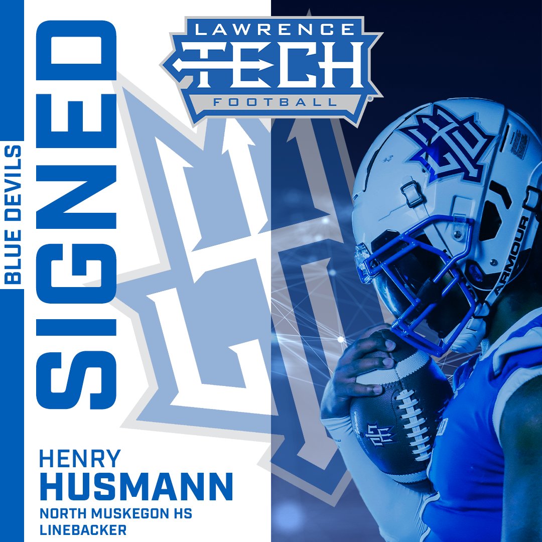 LTU_FB's tweet photo. SIGNED 📝 

Congratulations to Henry Husmann, linebacker from North Muskegon high school! Welcome to the Blue Devil family! 🔵⚪🔱

#LTUFootball2025 #SetTheStandard #WeAreLTU https://t.co/Owmgajp4Q9
