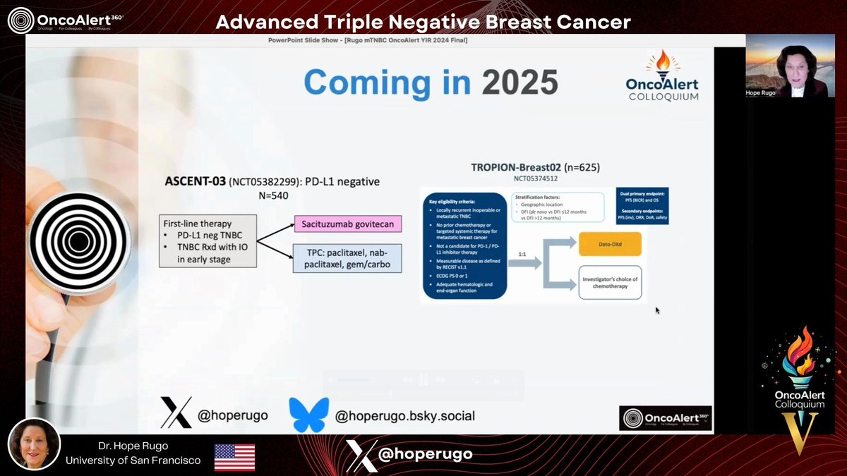 OncoAlert's tweet image. Day3⃣ #OncoAlertColloquium 🚨 #BreastCancer
REGISTER for FREE HERE👉 buff.ly/4aUryQA @hoperugo  🇺🇸 of UCSF Covering Advanced #TNBC : Year in Review REGISTER NOW for a Live chat with Dr. Rugo

In 2024, practice-changing data in triple-negative breast cancer (TNBC) supports
