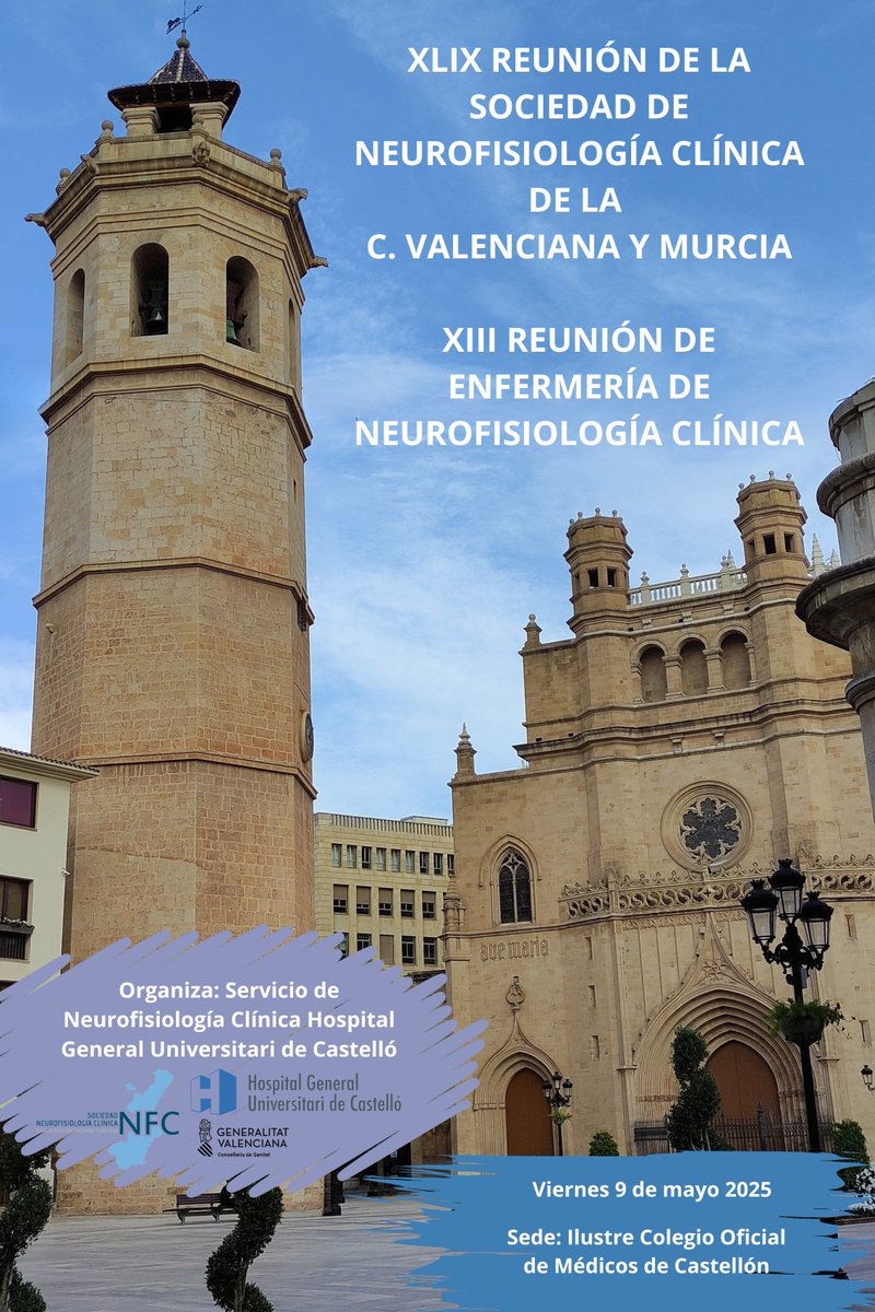 Os compartimos el cartel de la XLIX reunión la Sociedad de Neurofisiología Clínica de la C. Valenciana y Murcia y de la XIII reunión de Enfermería de Neurofisiología Clínica. Tendrá lugar día 09/05/2025 en Castelló de la Plana en el Colegio Oficial de Médicos de Castellón.