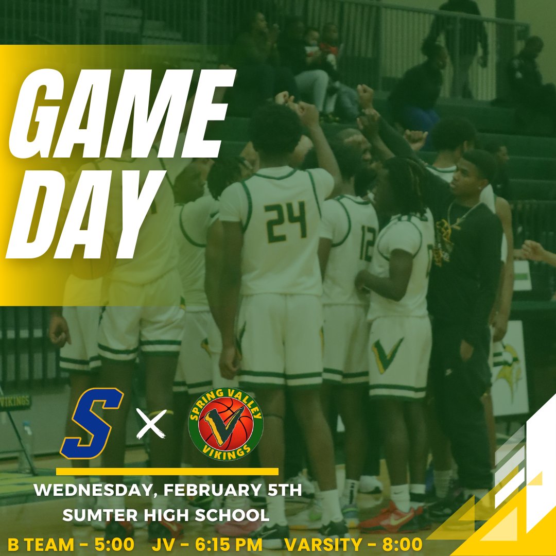 It's another GAME DAY for your Vikings! All 3 teams are set to hit the road tonight as we travel to Sumter High School for more region action. The B team boys will tip at 5:00 pm followed by the JV boys at 6:15 pm. The varsity boys will close out the night beginning at 8:00 pm.