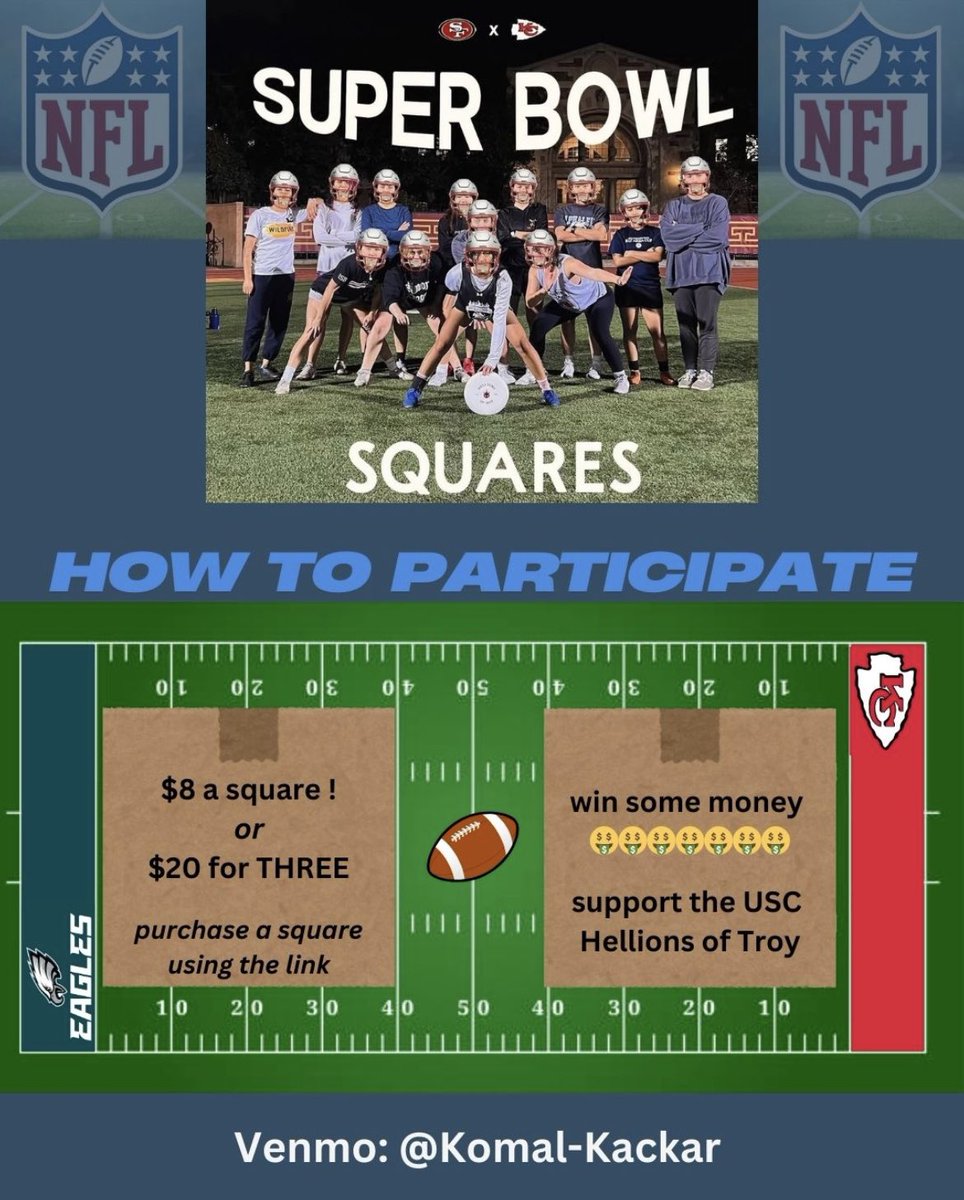 Support the Hellions this week by participating in Super Bowl Squares! All I do you need is in the spreadsheet yay sports yay :)

docs.google.com/spreadsheets/d…