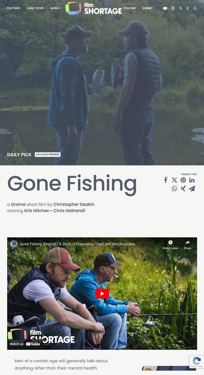 Paul Ludden (@mancmade) on Twitter photo Please RT..
**EXCLUSIVE Online Premiere**
<a href="/FilmShortage/">Film Shortage</a>
Gone Fishing Short Film
youtu.be/bzMhPqtfzfE
<a href="/mancmadeprod/">MancMade® Productions</a>
Please Watch, Like & Leave a Comment on YouTube & help support our Chance To Talk about #MensMentalHealth
#MancMade #Manchester Please RT..
**EXCLUSIVE Online Premiere**
<a href="/FilmShortage/">Film Shortage</a>
Gone Fishing Short Film
youtu.be/bzMhPqtfzfE
<a href="/mancmadeprod/">MancMade® Productions</a>
Please Watch, Like & Leave a Comment on YouTube & help support our Chance To Talk about #MensMentalHealth
#MancMade #Manchester