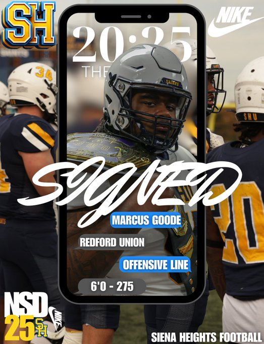 The D Zone (@thed_zone) on Twitter photo Redford Union 2025 OC Marcus Goode has signed with Siena Heights
football.thedzone.com/players/marcus…
<a href="/MarcusGoode55/">Marcus Goode</a> <a href="/REDFORDUNION/">REDFORD UNION FB</a> <a href="/SienaHeightsFB/">Siena Heights University Football</a> Redford Union 2025 OC Marcus Goode has signed with Siena Heights
football.thedzone.com/players/marcus…
<a href="/MarcusGoode55/">Marcus Goode</a> <a href="/REDFORDUNION/">REDFORD UNION FB</a> <a href="/SienaHeightsFB/">Siena Heights University Football</a>