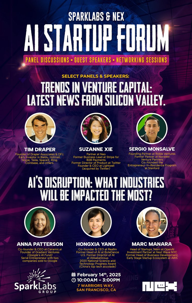 SparkLabs Global (@sparklabsglobal) on Twitter photo We are cohosting a startup forum (aistartupforum.com) on Feb 14th in #SanFrancisco so join us! Stellar lineup of speakers which includes:
Hongxia Yang is Cofounder & CEO at Reallm. Founded & led foundation model teams at #Alibaba & #ByteDance
Anna Patterson, Cofounder & We are cohosting a startup forum (aistartupforum.com) on Feb 14th in #SanFrancisco so join us! Stellar lineup of speakers which includes:
Hongxia Yang is Cofounder & CEO at Reallm. Founded & led foundation model teams at #Alibaba & #ByteDance
Anna Patterson, Cofounder &