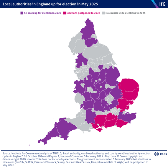 Where have elections been postponed?

The govt has announced elections will be postponed until May 2026 in Norfolk, Suffolk, Essex, Thurrock, Surrey, East and West Sussex, Hampshire and the Isle of Wight.