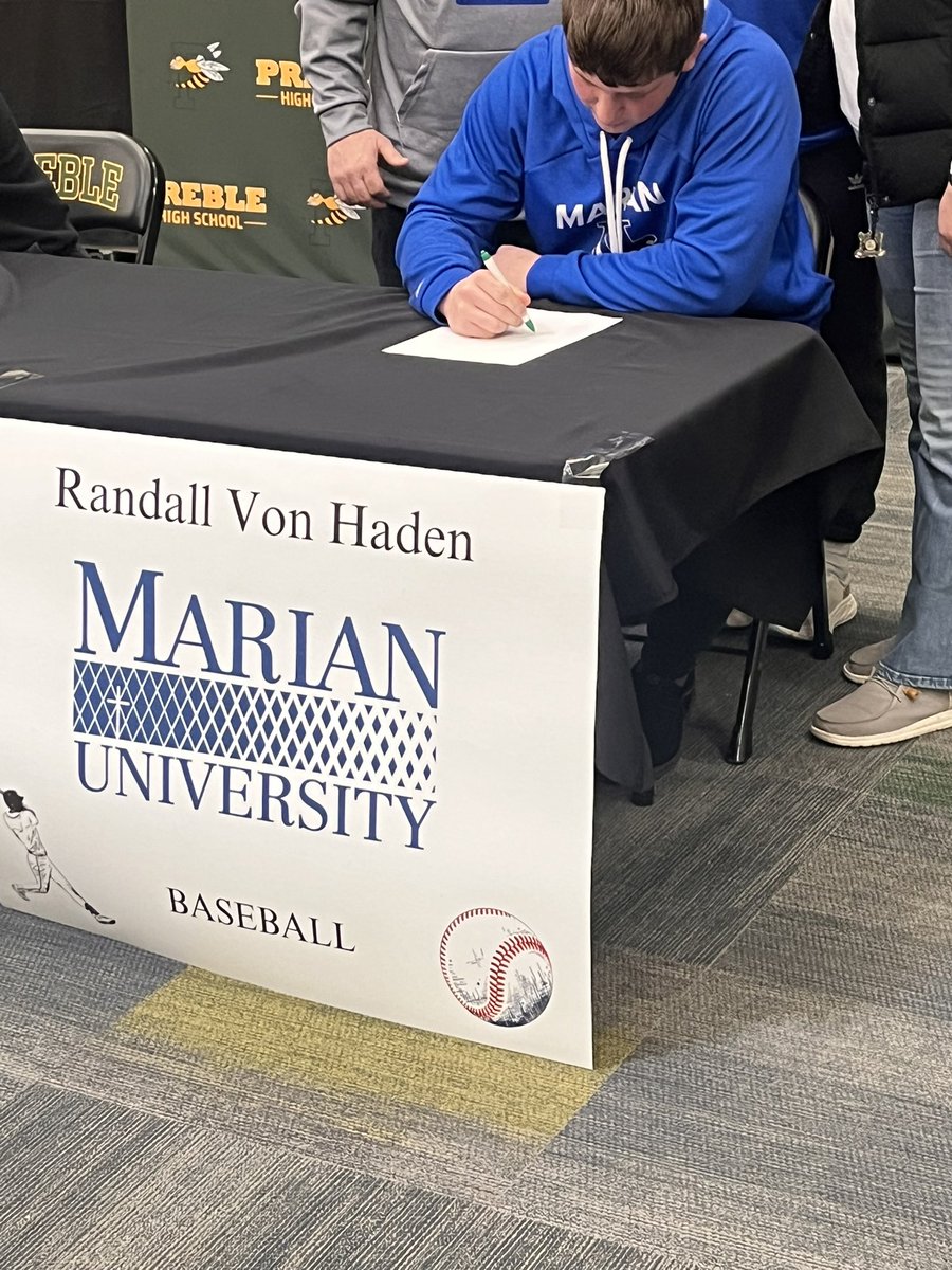 Congratulations to Randy Von Haden on signing his letter of intent to play for Marian College! Way to make Preble Nation proud!