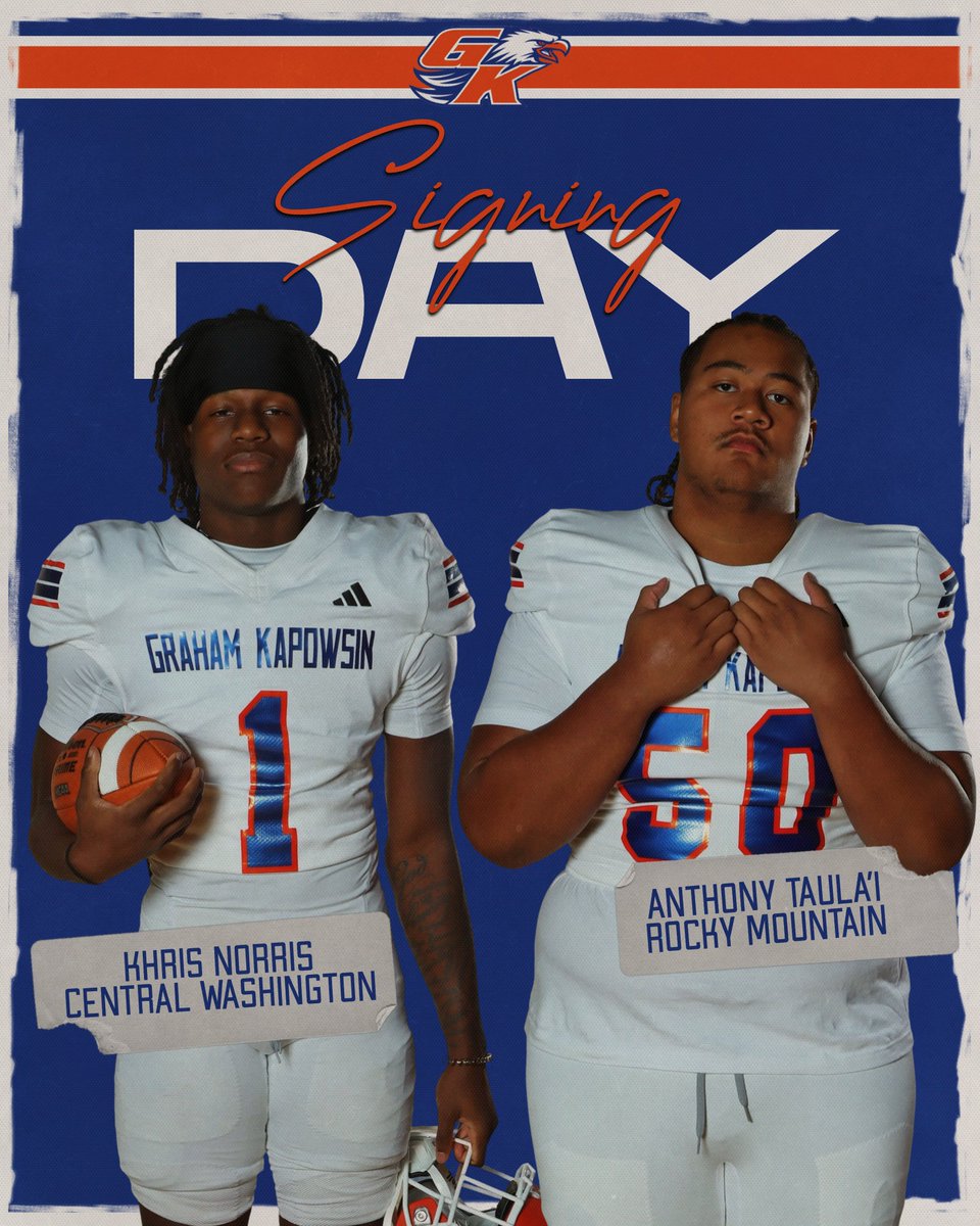 Tomorrow we are celebrating two of our seniors signing to play college football. 

Khris Norris - Central Washington University
Anthony Taula’i - Rocky Mountain College

Signing ceremony will take place in the GK gym at 8:45am. 

Congrats Khris and Anthony!