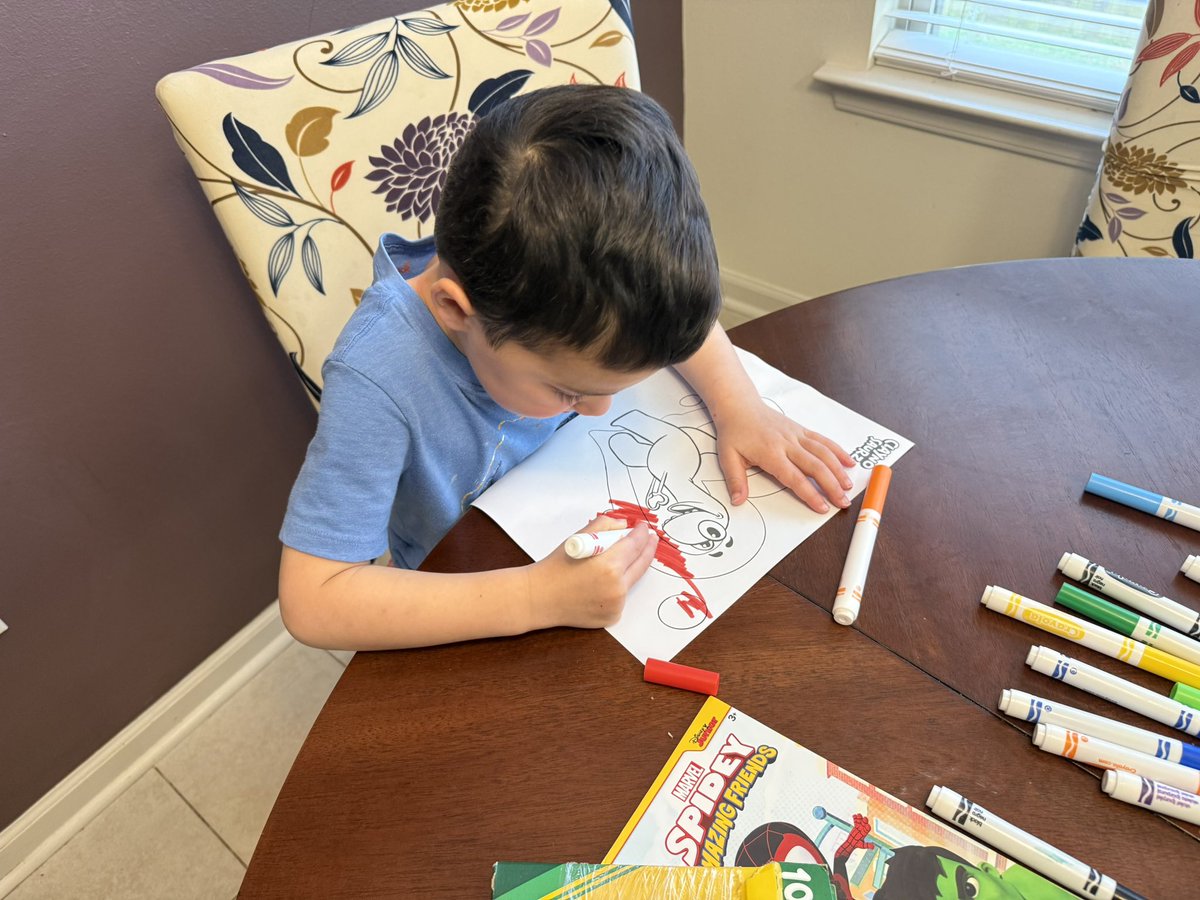 RMP_NWA's tweet photo. Corbett 4yrs old! Says need to color it red because that is the Dino’s color.  ( we miss placed the red Dino plushie somewhere… ). @Claynosaurz  #ClaynoKidsColouringComp https://t.co/uKbi5UMvlQ