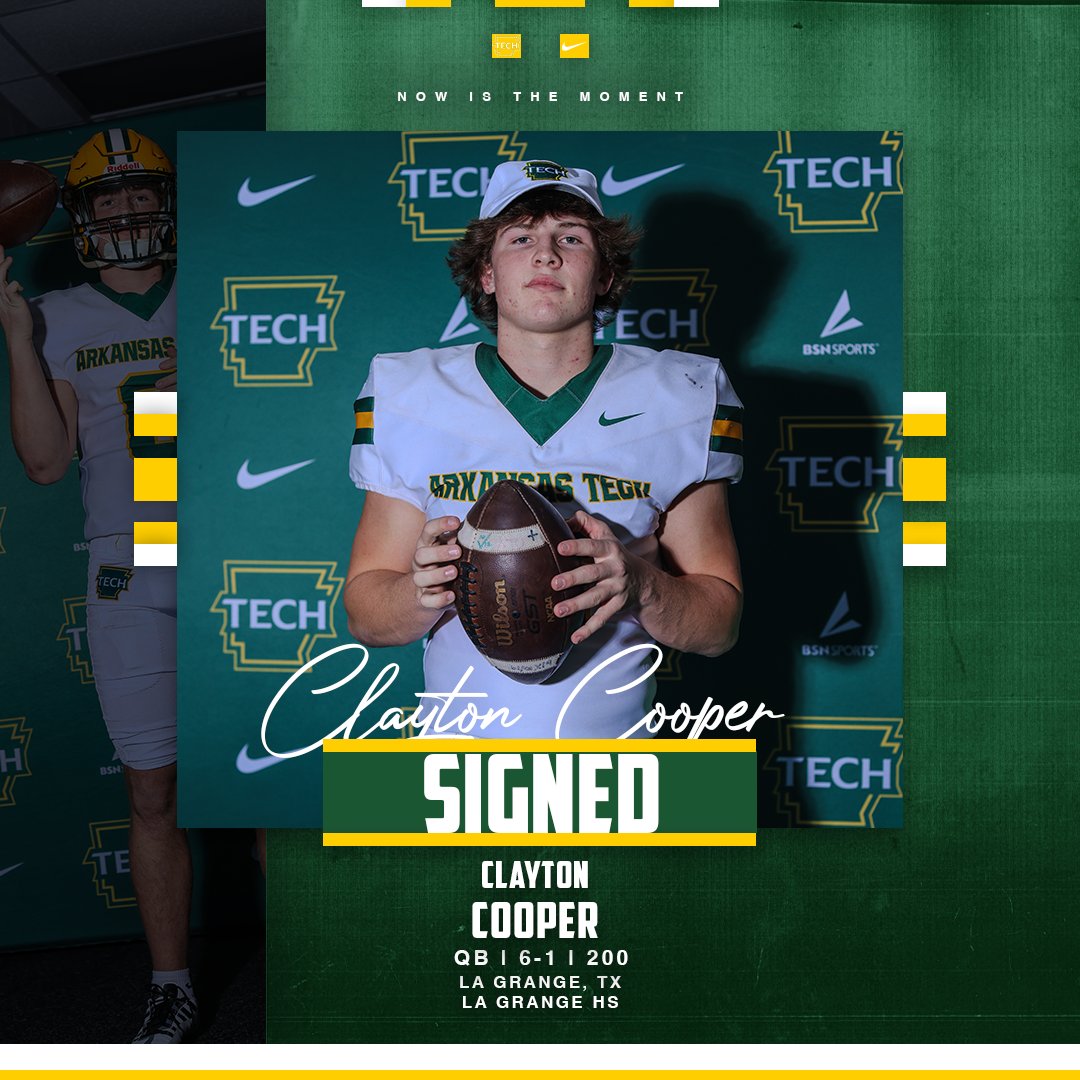 Arkansas Tech Football (@atufootball) on Twitter photo ποΈ Clayton Cooper (<a href="/Clayton_cooper9/">Clayton Cooper</a>)
QB | 6-1 | 200
La Grange, TX
La Grange HS
πΌ x.com/Clayton_cooperβ¦
#GoToWork | #FightOn ποΈ Clayton Cooper (<a href="/Clayton_cooper9/">Clayton Cooper</a>)
QB | 6-1 | 200
La Grange, TX
La Grange HS
πΌ x.com/Clayton_cooperβ¦
#GoToWork | #FightOn