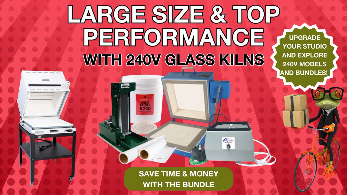 KilnFrog's tweet photo. 🔥Power Up Your Glass Art! 240V glass kilns offer larger chambers, better efficiency, and superior firing. Don't miss the Paragon Platinum Bundle featuring the 240V CS-19S kiln, top-tier grinder &amp; essential supplies🎨  https://t.co/A15mQrzVwT https://t.co/OGbWWKwtum
