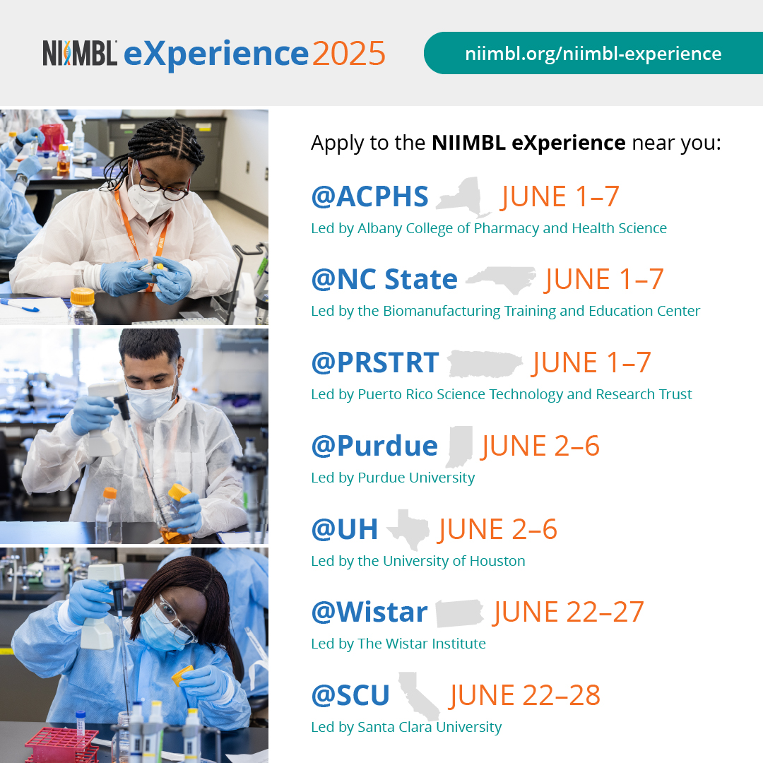 TWO DAYS LEFT for students to apply to the #NIIMBLeXperience. The program expands talent pipelines by connecting the #biopharma industry to first- and second-year college students. Learn more: bit.ly/3zK5I48
