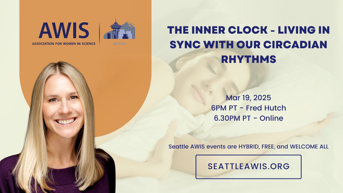 SeattleAWIS's tweet photo. Save the Date!
Explore the fascinating world of circadian rhythms with science writer Lynne Peeples, author of The Inner Clock. Join us on March 19, 2024, for an engaging discussion on living in sync with our natural rhythms.
👉 Details and registration: https://t.co/oNDjrfO3z6 https://t.co/iKtY91DYyM