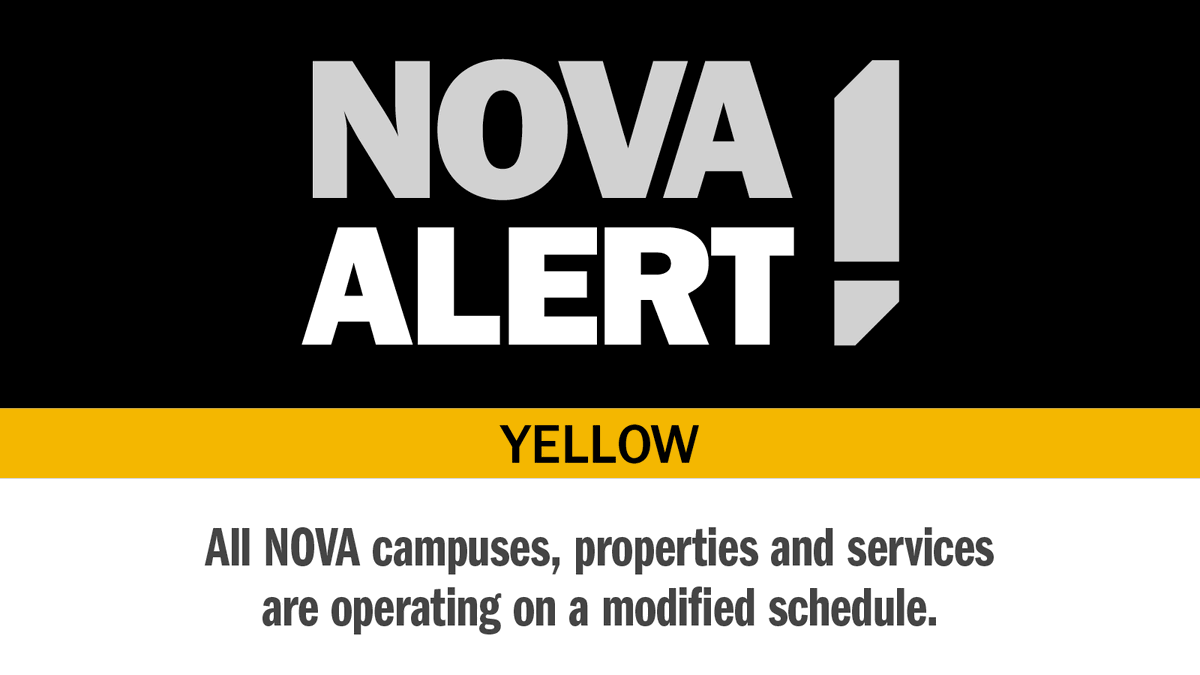 NOVAcommcollege's tweet photo. #NOVAAlert: NOVA will be operating under a CODE YELLOW delayed opening of 11:00a.m. on Thursday, February 6. https://t.co/Zaawq2FVU9