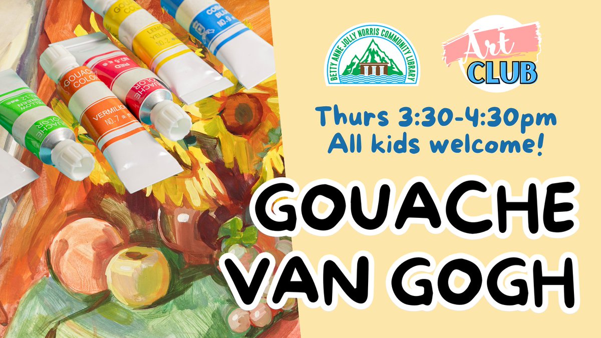 Norris_Library's tweet image. Tomorrow Art Club will be exploring using gouache! Come experiment with this fun paint medium and try to paint like Van Gogh! 2/6, 3:30-4:30