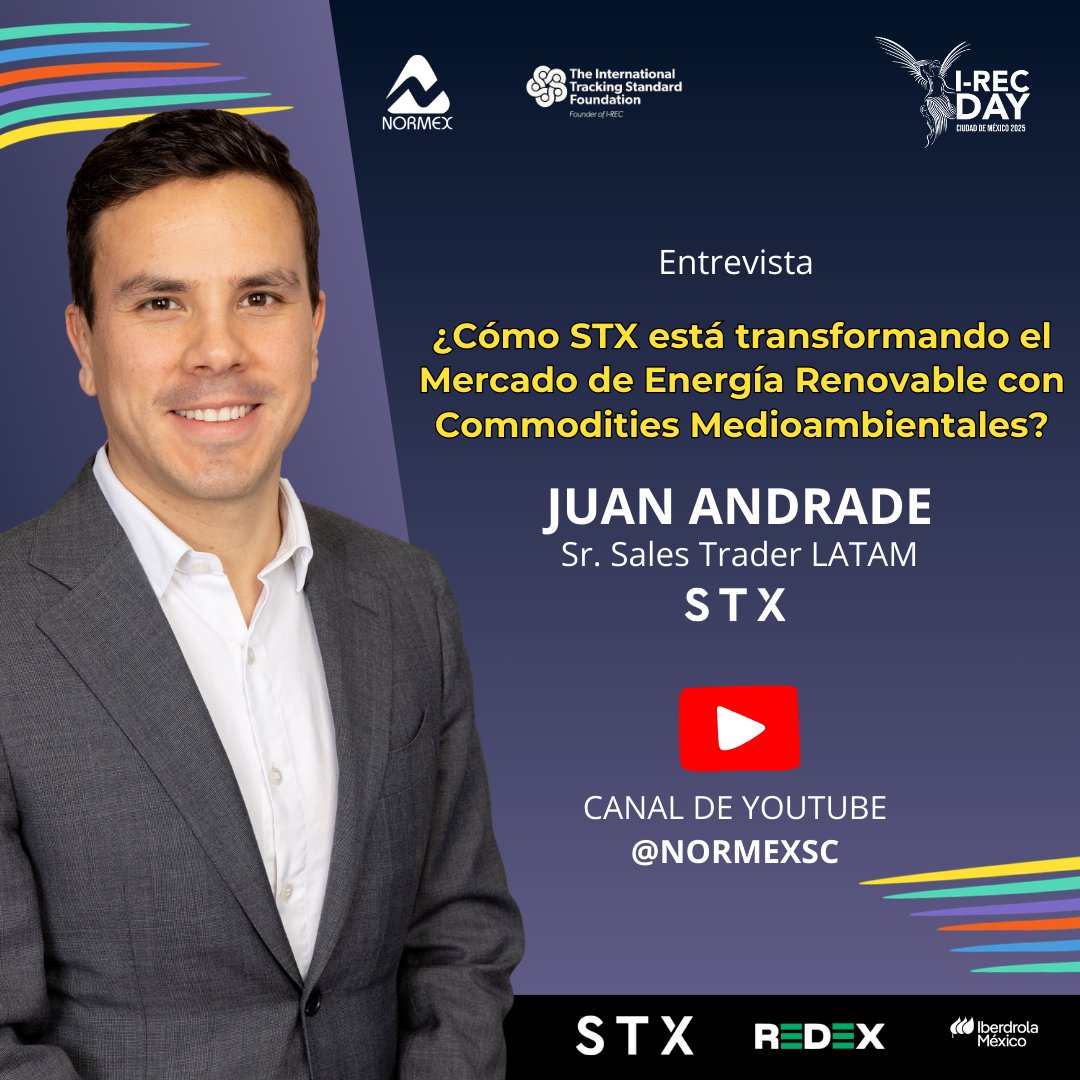 NORMEXsc's tweet photo. 🌍💡 ¡No te pierdas la entrevista con Juan Andrade de STX, sobre la transición energética y el papel de los commodities ambientales! 🎥
👉 Mira la entrevista completa aquí: https://t.co/N786itDuWp
#EnergíasRenovables #CommoditiesAmbientales #Sostenibilidad #NORMEX #STX #IRECDAY https://t.co/8Eaq2KL0Y8