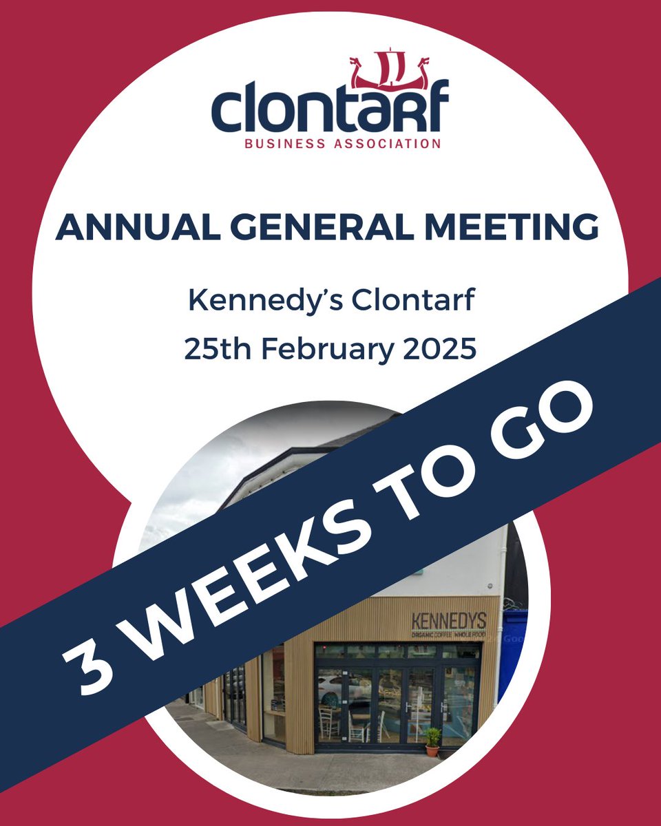 🚨 Only 3 weeks to go! 🚨 The Clontarf Business Association AGM is happening on 25th Feb at 8:30AM in Kennedy’s Clontarf! 
Still time to register - don’t miss this important members-only event. Secure your spot today! bit.ly/cba-agm 
#ClontarfBusiness #CBAAGM #Networking