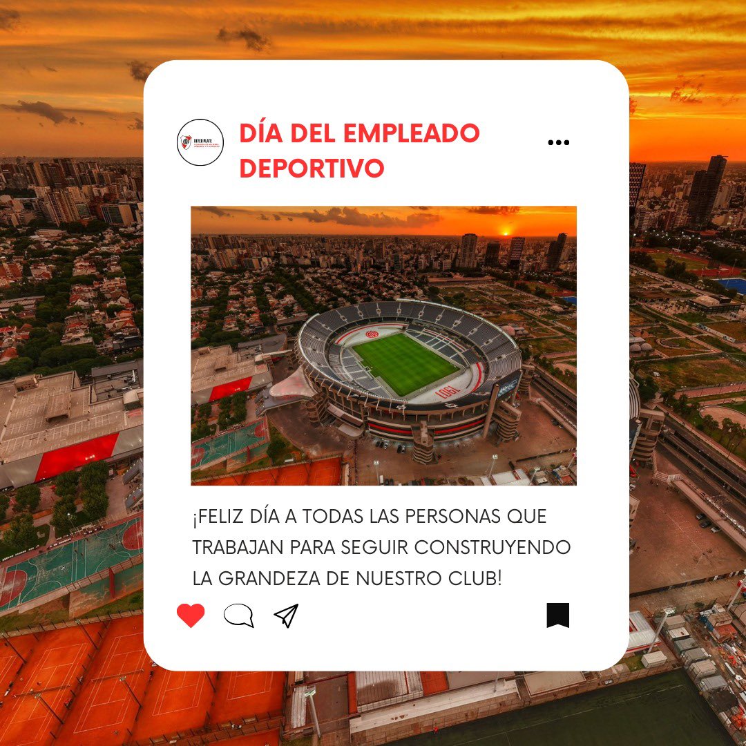 FELIZ DÍA A TODAS LAS PERSONAS QUE TRABAJAN PARA SEGUIR CONSTRUYENDO LA GRANDEZA DE NUESTRO CLUB! 🤍❤️🤍🙌🏻🙌🏻
#riverplate #riverplateclub