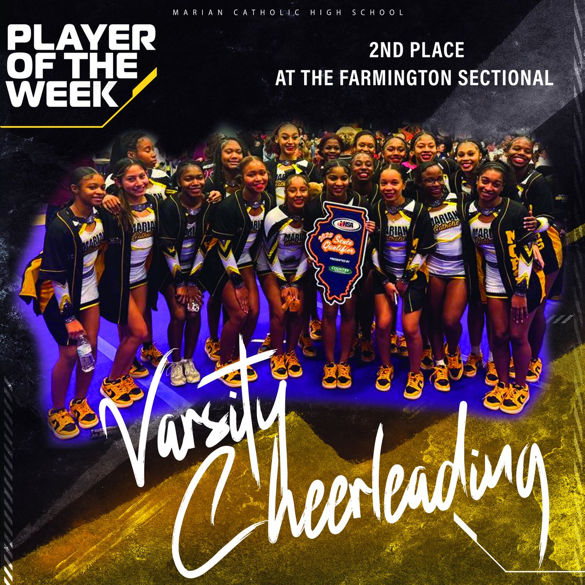 Congratulations to our Varsity Cheerleading Team for being named our Athletes of the Week for their 2nd place finish at the Farmington Sectional! Great job, ladies!