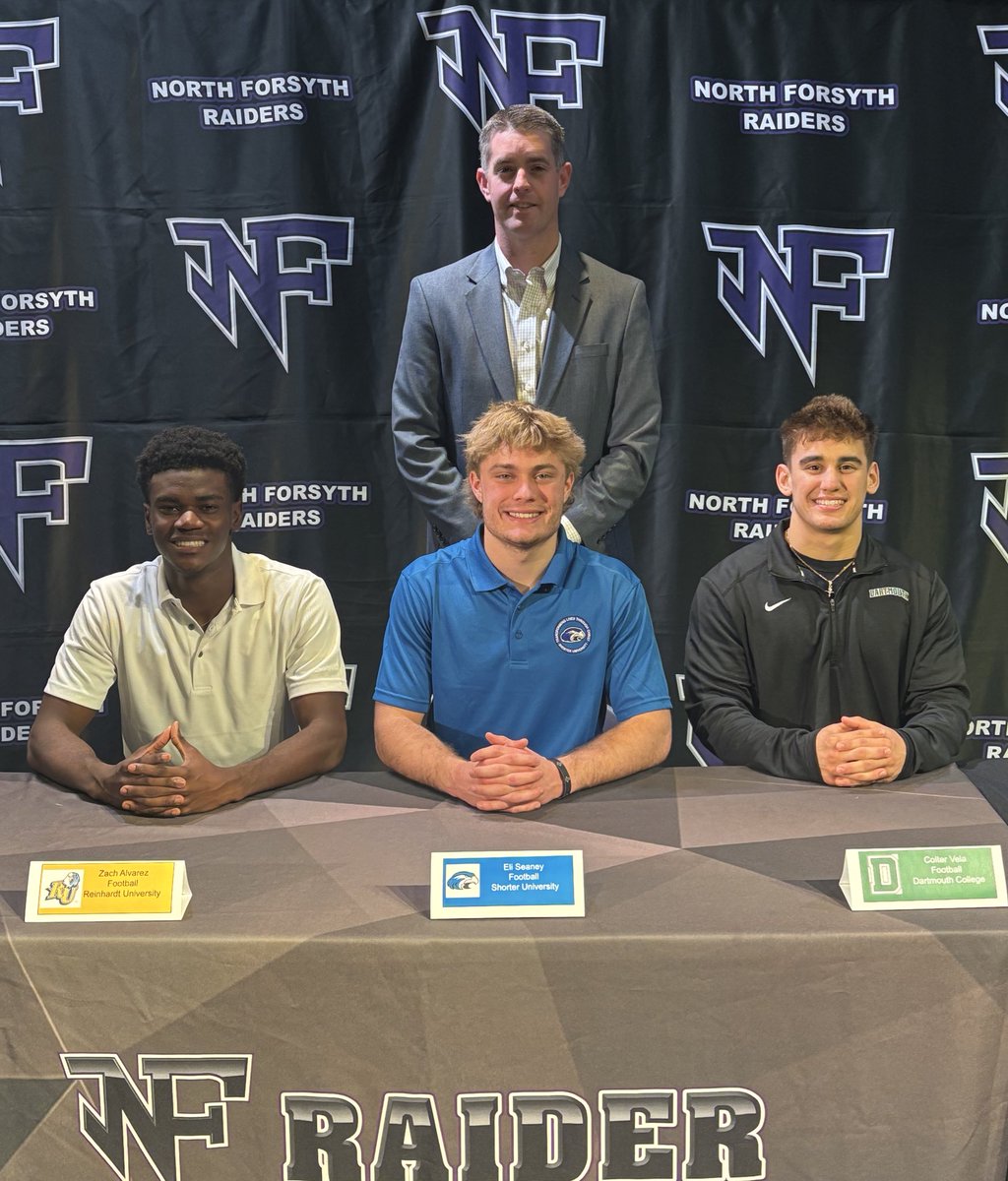 NorthForsythFootball (@nofofootball) on Twitter photo Congratulations to <a href="/Zach_Alva9/">Zachary Alvarez</a> <a href="/elijah_seaney/">Elijah Seaney</a> <a href="/ColterVela/">Colter Vela</a> on their signing today! All of Raider Nation is proud of you! <a href="/ReinhardtFB/">Reinhardt Football</a> <a href="/Shorter_FB/">Shorter Hawks Football</a> <a href="/DartmouthFTBL/">Dartmouth Football</a> Congratulations to <a href="/Zach_Alva9/">Zachary Alvarez</a> <a href="/elijah_seaney/">Elijah Seaney</a> <a href="/ColterVela/">Colter Vela</a> on their signing today! All of Raider Nation is proud of you! <a href="/ReinhardtFB/">Reinhardt Football</a> <a href="/Shorter_FB/">Shorter Hawks Football</a> <a href="/DartmouthFTBL/">Dartmouth Football</a>