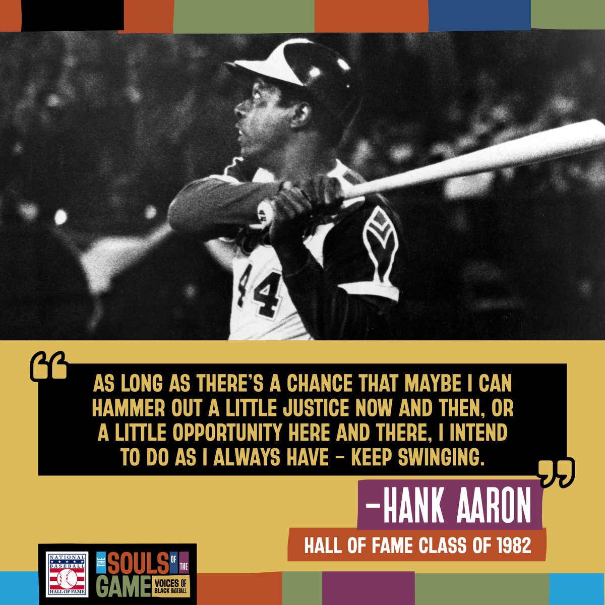 Words to live by from The Hammer. 🔨 Hank Aaron's quote inspired the name  of his statue dedicated in 2024 at the National Baseball Hall of Fame –  \, image size:1200x1200