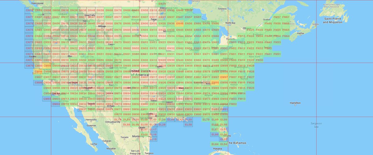 If anyone is looking for grid rove ideas in the states.. I present current grid map.. if its not green its needed :D

#hamr #amsat