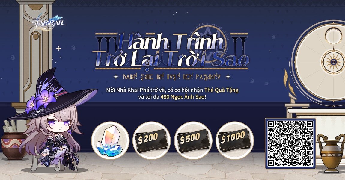 Mời Nhà Khai Phá Trở Về liên kết mã mời và đăng nhập game, nhận phần thưởng bất ngờ như Ngọc Ánh Sao, Thẻ Quà Tặng v.v.