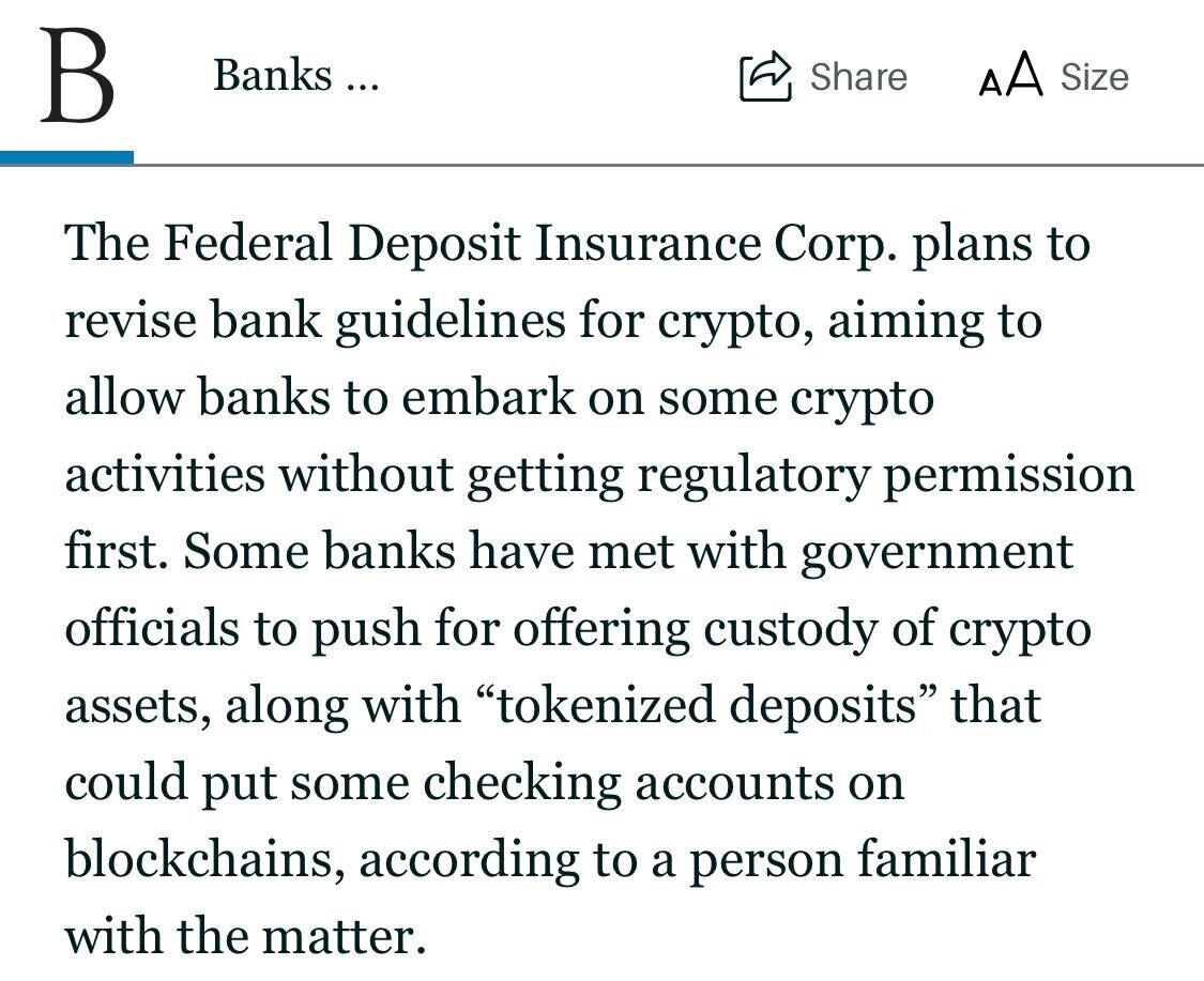 Cointelegraph's tweet photo. 🚨 BREAKING: The FDIC plans to revise crypto guidelines as banks push for custody services and ‘tokenized deposits’ on blockchains. https://t.co/e8KkQbTGSY