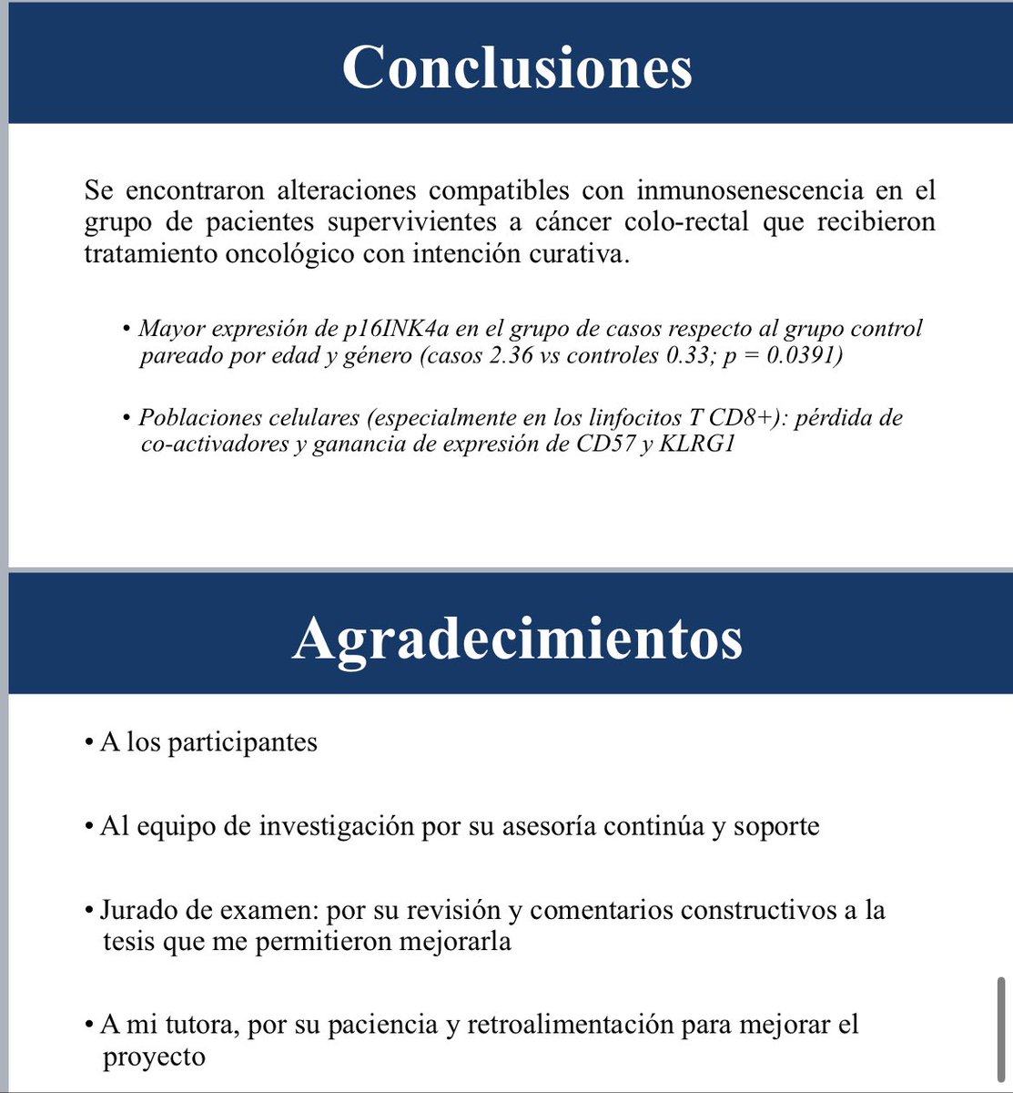 INCMNSZ_Uronco (@incmnsz_uronco) on Twitter photo Hoy examen de maestría en ciencias de <a href="/Yuly_Remo/">Yuly A. Remolina</a> por la <a href="/UNAM_MX/">UNAM</a> en el <a href="/INCMNSZ_Ensena/">Dirección de Enseñanza del INCMNSZ</a> <a href="/INCMNSZ_DirInv/">Dirección de Investigación INCMNSZ</a>
APROBADA 👩🏻⚕️🤩🦀🥂
🔴inmunosenesencia en cáncer colorectal
🟢limitaciones por COVID
🔵pacientes vs controles: ⬆️ expresión p16INK4a, CD57 y KLRG1 Hoy examen de maestría en ciencias de <a href="/Yuly_Remo/">Yuly A. Remolina</a> por la <a href="/UNAM_MX/">UNAM</a> en el <a href="/INCMNSZ_Ensena/">Dirección de Enseñanza del INCMNSZ</a> <a href="/INCMNSZ_DirInv/">Dirección de Investigación INCMNSZ</a>
APROBADA 👩🏻⚕️🤩🦀🥂
🔴inmunosenesencia en cáncer colorectal
🟢limitaciones por COVID
🔵pacientes vs controles: ⬆️ expresión p16INK4a, CD57 y KLRG1
