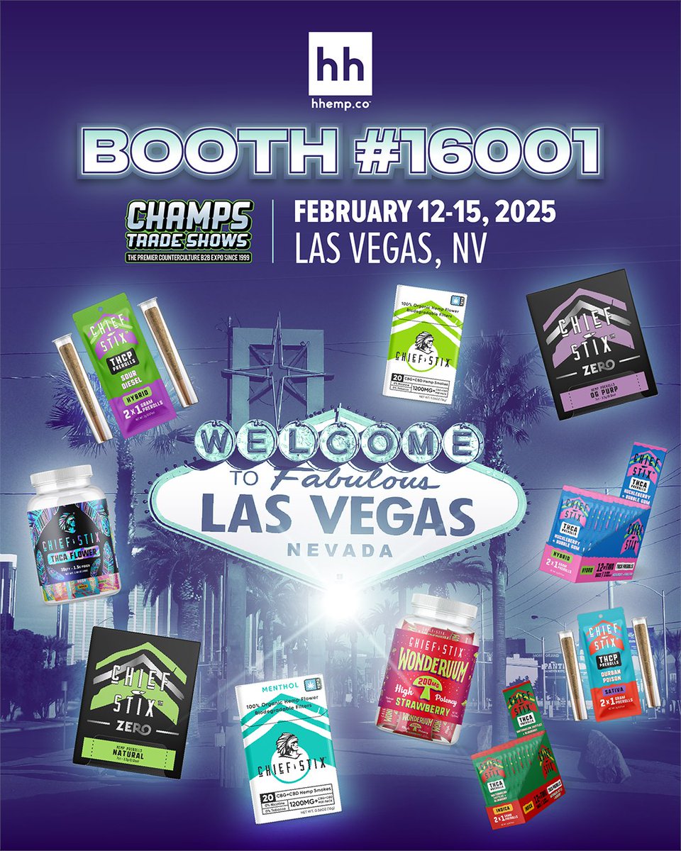 hhempco's tweet photo. CHAMPS LAS VEGAS

Find us at BOOTH # 16001 and see what @chiefstixhemp is all about— we're dropping our new product line that is sure to shape the future of the entire industry. MARK MY WORDS!

📍 Las Vegas, NV
📅 Feb 12-15, 2025 https://t.co/yDAHAyGj80