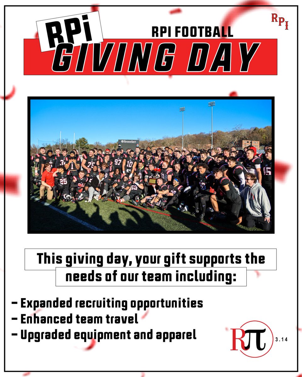 RPI Athletics (@rpiathletics) on Twitter photo Mark your calendars and support your Engineers on March 14, RPi Giving Day!
Your gifts this year can make a great impact on their student-athlete experience! Hear from <a href="/RPIFootball/">πππ£π¨π¨ππ‘πππ§ ππ€π€π©πππ‘π‘</a> and what your gift could mean to them!
For more information, please visit givingday.rpi.edu Mark your calendars and support your Engineers on March 14, RPi Giving Day!
Your gifts this year can make a great impact on their student-athlete experience! Hear from <a href="/RPIFootball/">πππ£π¨π¨ππ‘πππ§ ππ€π€π©πππ‘π‘</a> and what your gift could mean to them!
For more information, please visit givingday.rpi.edu