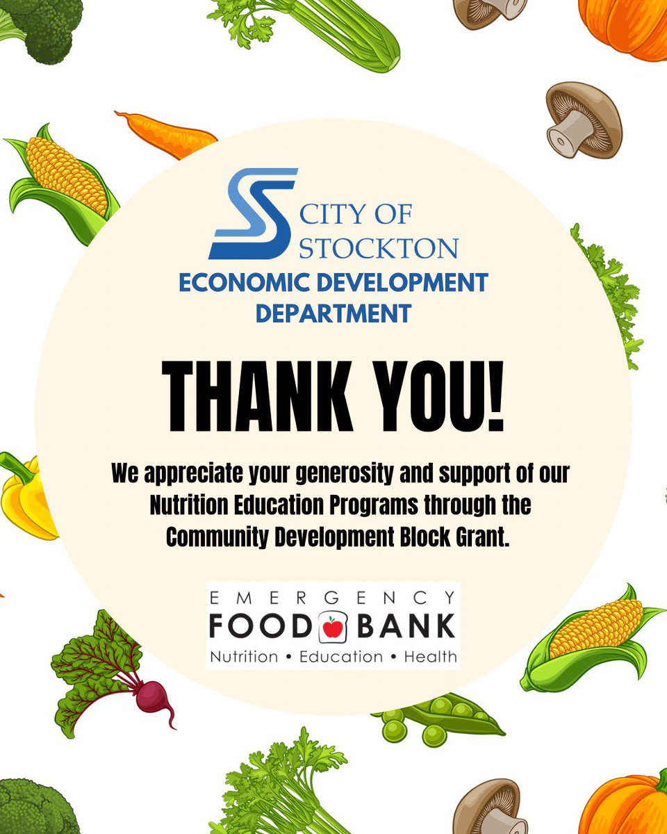 EFBFS's tweet image. Gratitude in action! 

A huge THANK YOU to the City of Stockton Economic Development Department for supporting our Nutrition Education Programs through the Community Development Block Grant. 

Your generosity helps us nourish and educate our community!