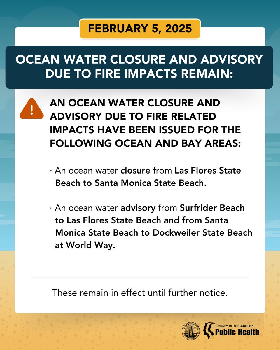 LOS ANGELES COUNTY OCEAN WATER UPDATES.  

For more info, visit: bit.ly/4aNVgXi