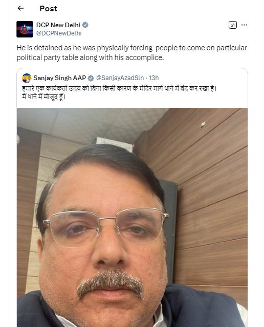 aanand_krishnaa's tweet photo. Delhi Police smashed AAP's Sanjay Singh with facts. This shameful man is known for spreading lies on his X handle.
#DelhiElection2025 #DelhiAssemblyElection2025 #DelhiPolls #ExitPoll #Voting #VoteForViksitDelhi #vote4BJP #Gaza #NarendraModi #Bye_Bye_AAPदा #NationFirstVotingMust https://t.co/LhIN7XSBdG